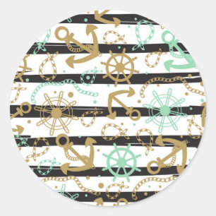 Sea Anchor Pattern Classic Round Sticker