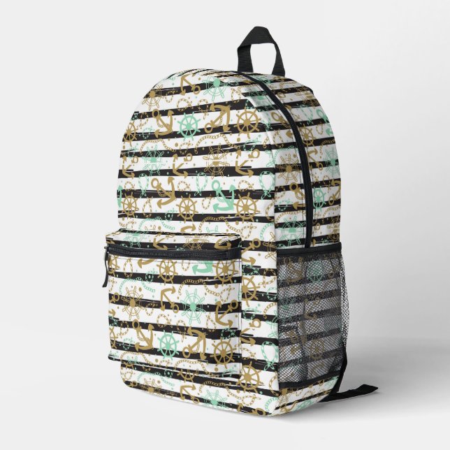 Sea Anchor Pattern Printed Backpack (Back Corner Right)