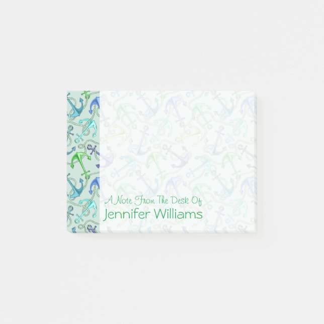 Sea Anchors And Rope Pattern | Add Your Name Post-it Notes (Front)