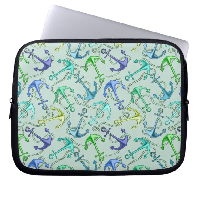 Sea Anchors And Rope Pattern Laptop Sleeve (Front)
