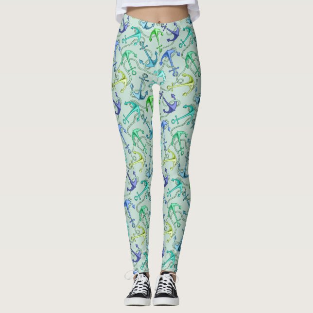 Sea Anchors And Rope Pattern Leggings (Front)