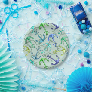 Sea Anchors And Rope Pattern Paper Plate