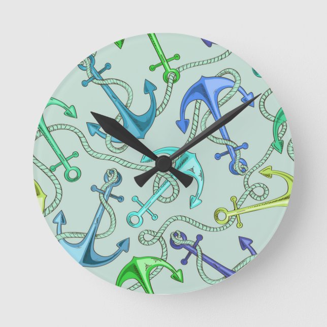 Sea Anchors And Rope Pattern Round Clock (Front)