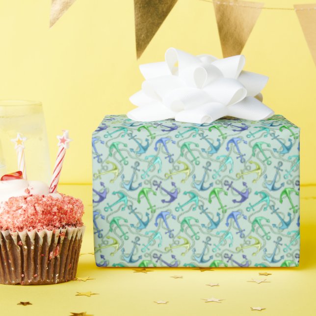 Sea Anchors And Rope Pattern Wrapping Paper (Birthday Party)