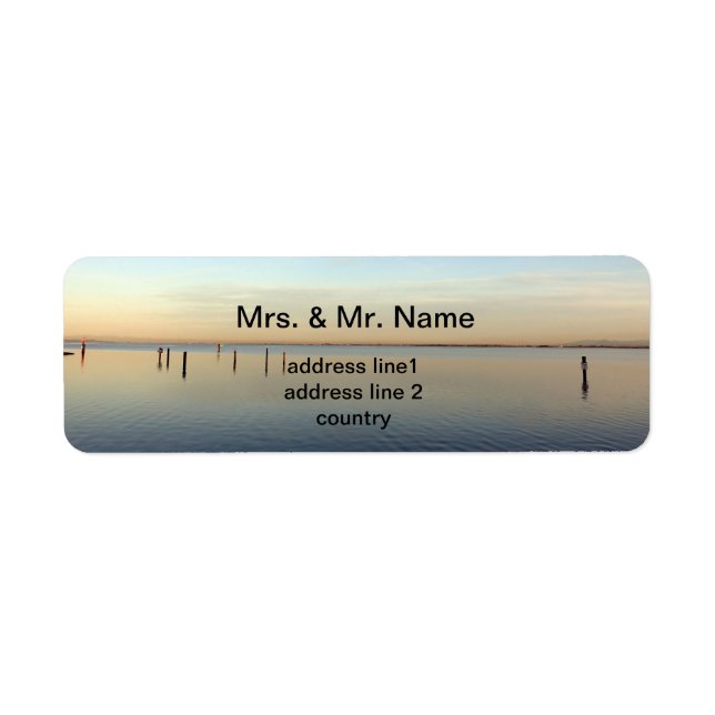 Sea and beach in sunset return address label (Front)