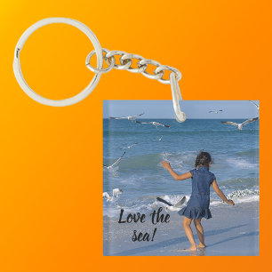 Sea and Beach Sand Love Life Blue Photo Key Ring