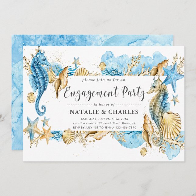 Sea and Beach Summer Wedding Engagement Party Invitation (Front/Back)