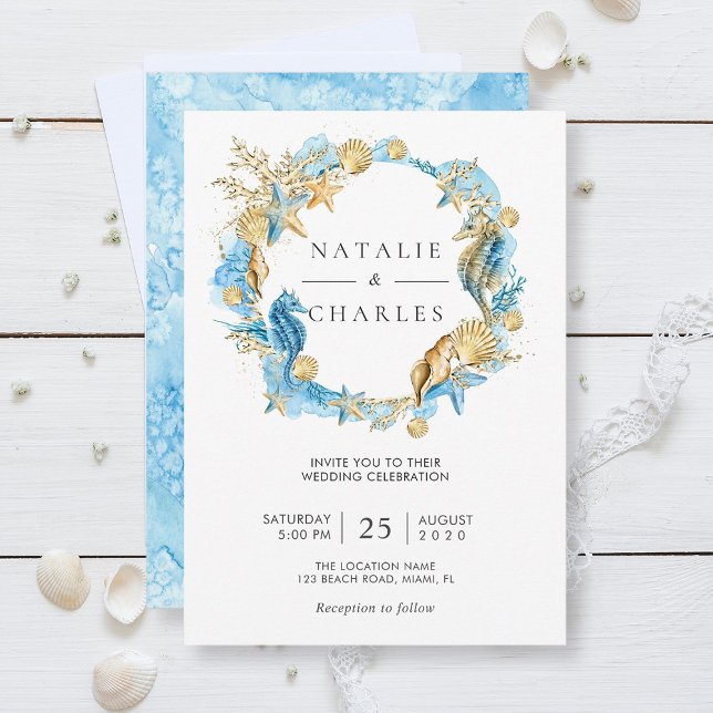 Sea and Beach Summer Wedding Invitation (Front & Back)