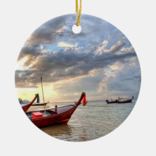 sea and boat ceramic ornament