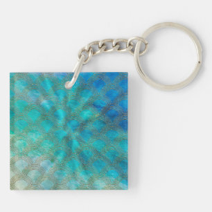 Sea and Mermaid Scales in aqua and gold Key Ring