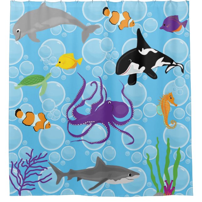 Sea and Ocean Themed Shower Curtain (Front)