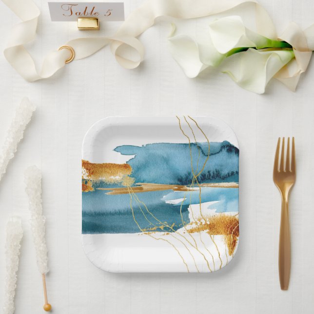 Sea and Sand Modern Watercolor Coastal Paper Plate (Wedding)