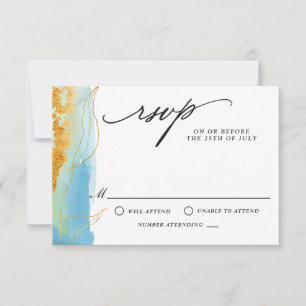 Sea and Sand Modern Watercolor Wedding RSVP Card
