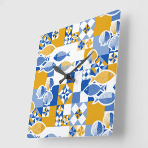Sea and tiles square wall clock