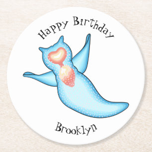 Sea angel cartoon illustration round paper coaster