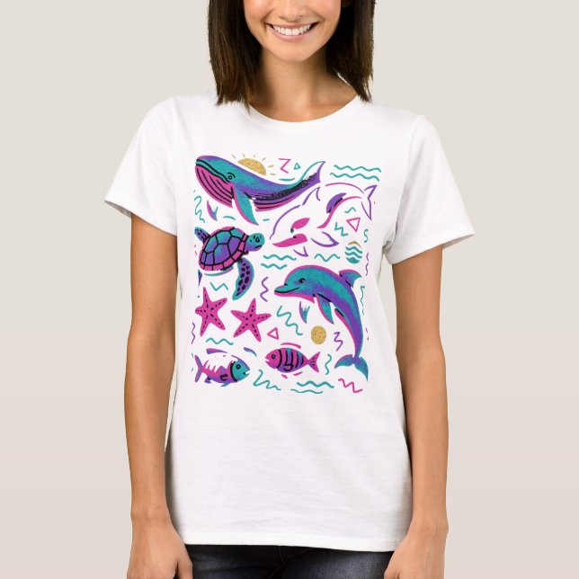 Sea Animal 90s Retro T-Shirt | Ocean Nature Whale  (Front)