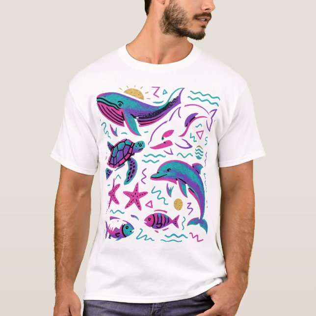 Sea Animal 90s Retro T-Shirt | Ocean Nature Whale  (Front)