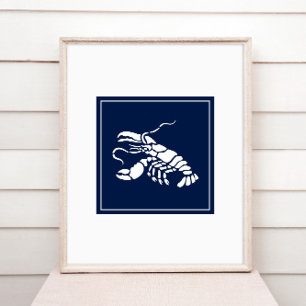 Sea Animal Lobster Blue White Coastal Nautical Poster