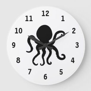 Sea Animal Octopus Silhouette Large Clock
