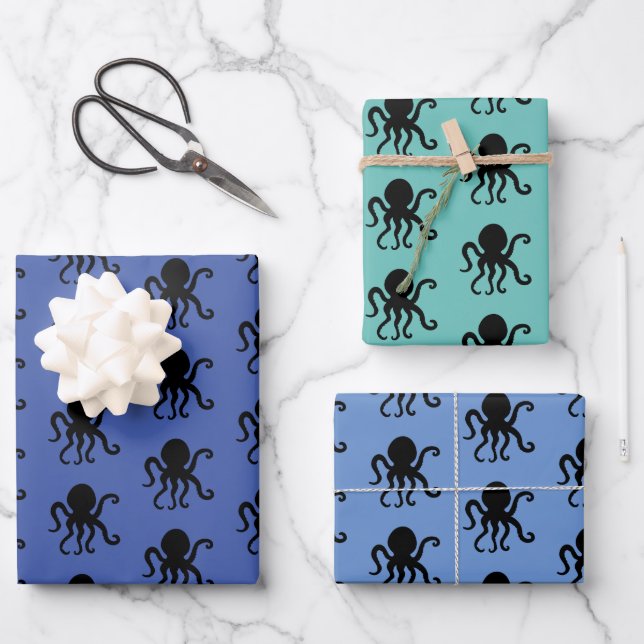 Sea Animal Octopus Silhouette Wrapping Paper Sheet (Front)