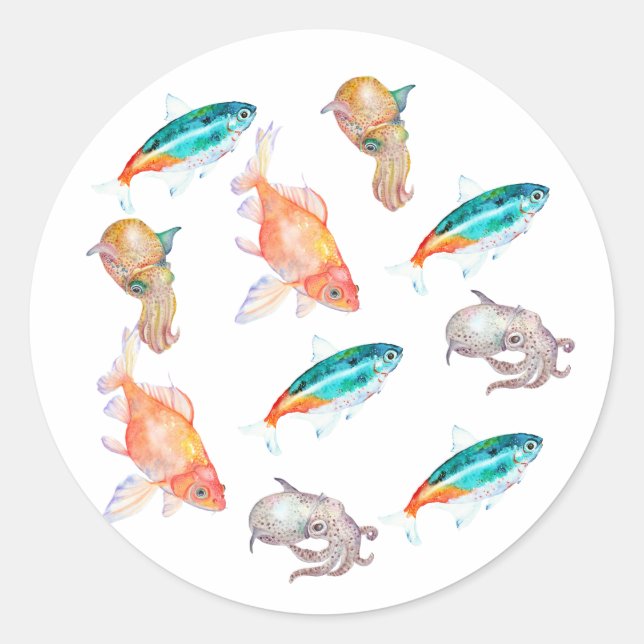 Sea animal pattern classic round sticker (Front)