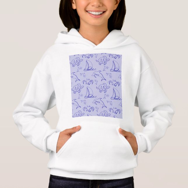 Sea animals and sailboat one line drawing pattern  (Front)