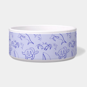 Sea animals and sailboat one line drawing pattern
