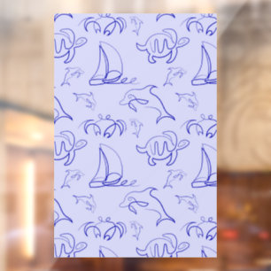 Sea animals and sailboat one line drawing pattern