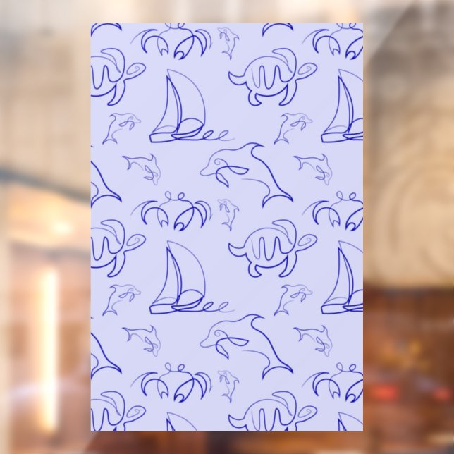 Sea animals and sailboat one line drawing pattern  (Sheet 2)