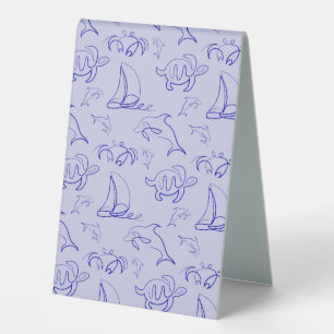 Sea animals and sailboat one line drawing pattern 