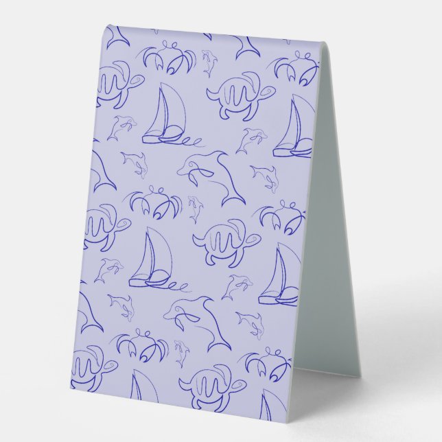 Sea animals and sailboat one line drawing pattern  (Front)