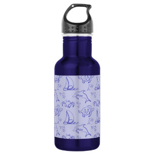 Sea animals and sailboat one line drawing pattern  532 ml water bottle