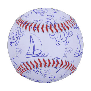 Sea animals and sailboat one line drawing pattern  baseball