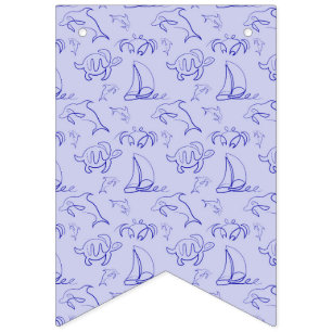 Sea animals and sailboat one line drawing pattern bunting