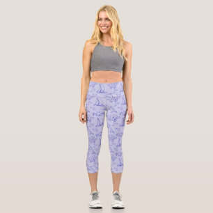 Sea animals and sailboat one line drawing pattern  capri leggings