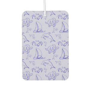 Sea animals and sailboat one line drawing pattern car air freshener