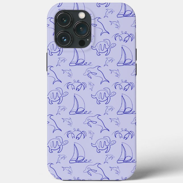 Sea animals and sailboat one line drawing pattern  Case-Mate iPhone case (Back)