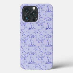 Sea animals and sailboat one line drawing pattern  iPhone 13 pro case