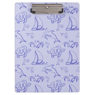 Sea animals and sailboat one line drawing pattern clipboard