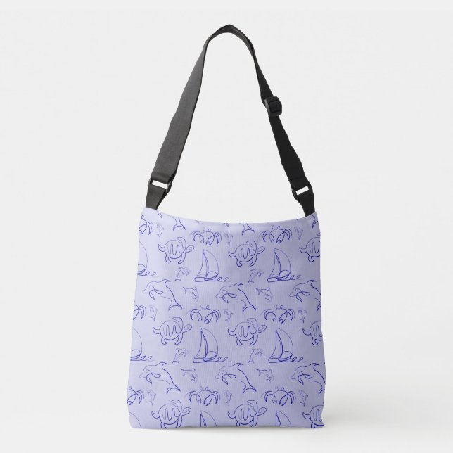 Sea animals and sailboat one line drawing pattern  crossbody bag (Front)
