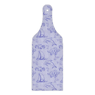 Sea animals and sailboat one line drawing pattern cutting board