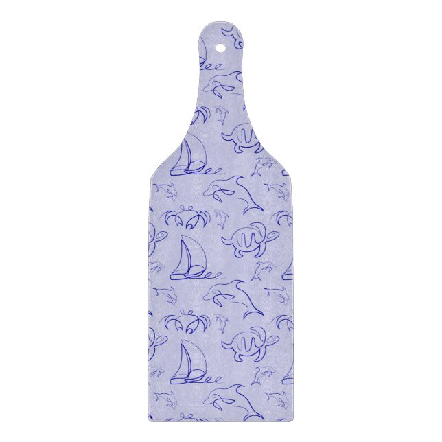 Sea animals and sailboat one line drawing pattern  cutting board (Front)