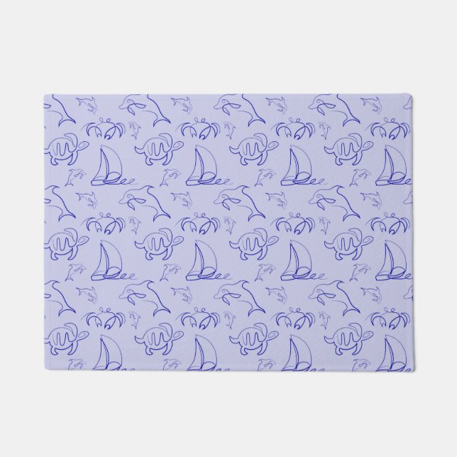 Sea animals and sailboat one line drawing pattern  doormat (Front)