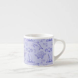 Sea animals and sailboat one line drawing pattern espresso cup