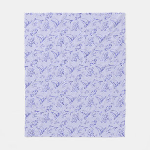 Sea animals and sailboat one line drawing pattern fleece blanket