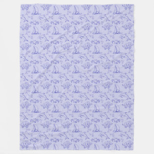 Sea animals and sailboat one line drawing pattern  fleece blanket