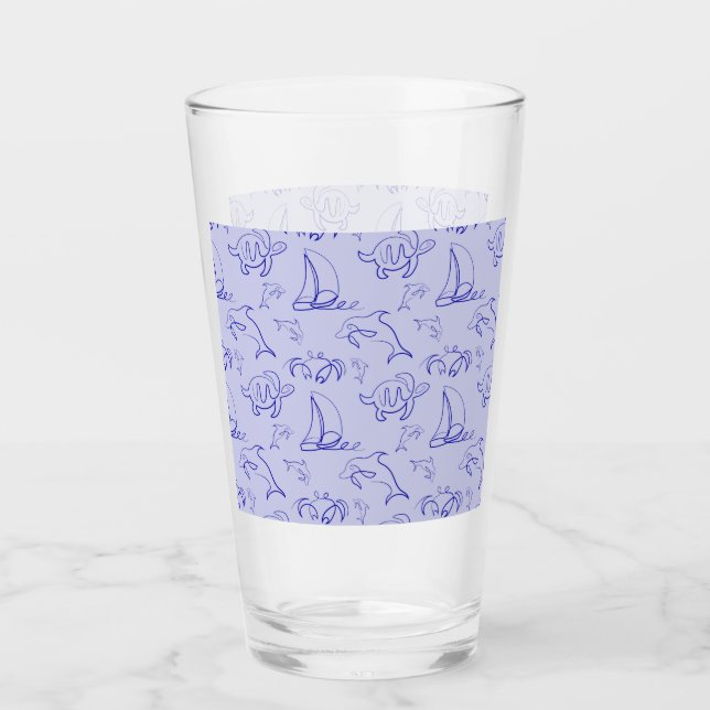 Sea animals and sailboat one line drawing pattern  glass (Front)