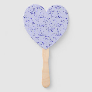 Sea animals and sailboat one line drawing pattern hand fan