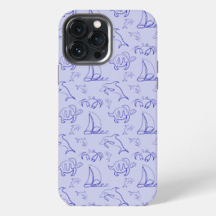 Sea animals and sailboat one line drawing pattern iPhone 13 pro max case