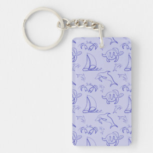 Sea animals and sailboat one line drawing pattern key ring